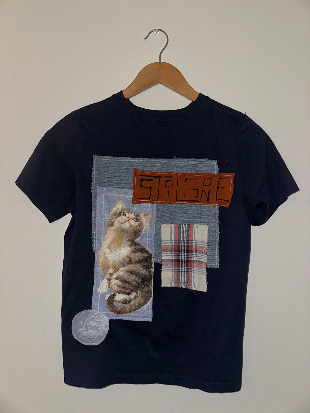 navy orange plaid drip kitty