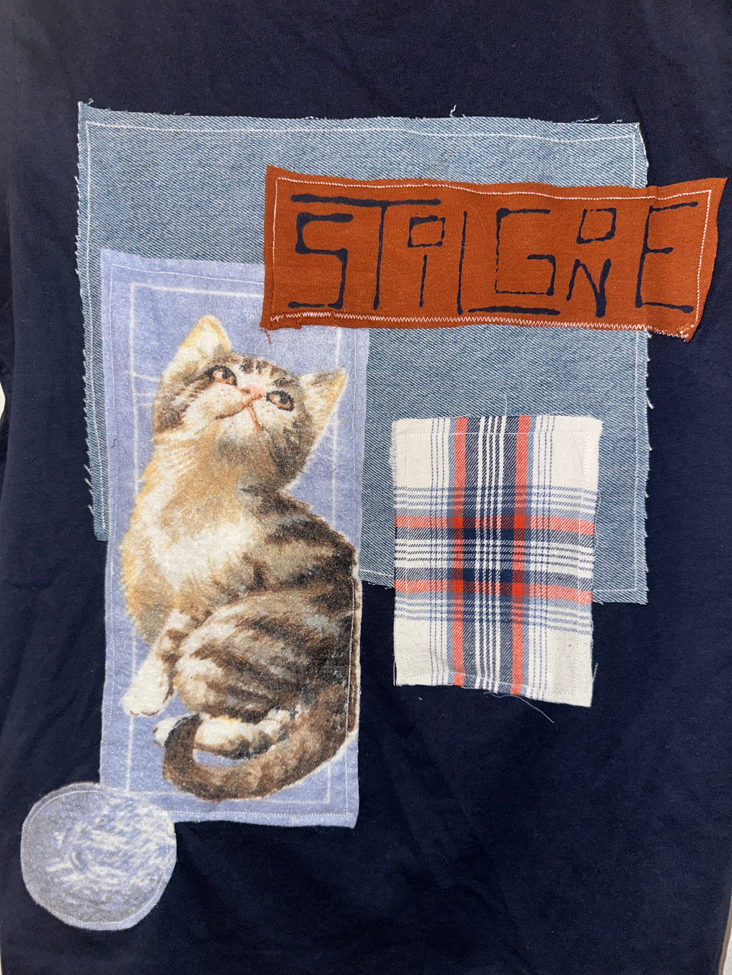navy orange plaid drip kitty